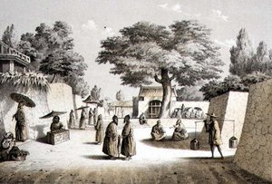 Straße in Napha, Lew Chew, graviert von T. Sinclair (getönte Lithografie) von Peter Bernhard Wilhelm (after) Heine