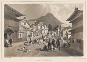Straße in Hakodadi, Litho von Sarony und Co., 1855