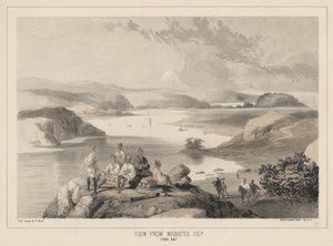 Blick von Webster Island, Yedo Bay, Lithographie von Sarony und Co., 1855
