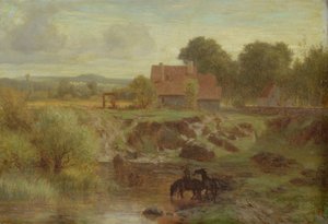 Pferde überqueren einen Fluss in der Île-de-France, 1855