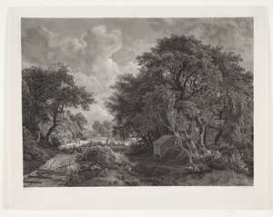 Weg durch ein Dorf mit hohen Bäumen von Peter Christian Schøler