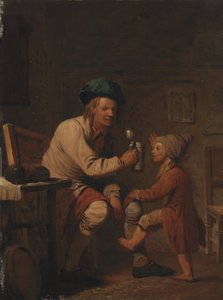 Ein Bauer gibt seinem Sohn etwas zu trinken von Peter Cramer