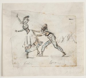 Anine Frölich und Pierre Jean Laurent in einer Szene aus Galeottis Ballett "Zigeunernes leir", Den kgl. danske Skueplads von Peter Cramer