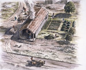 Industriegebäude, Ribchester Römisches Fort, Lancashire, 2. Jahrhundert, 1996 von Peter Dunn