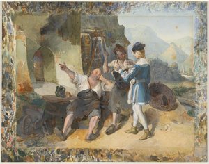Fridolin und zwei Arbeiter an der Schmiede