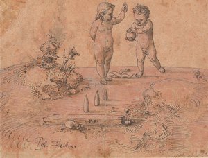 Zwei Kinder spielen mit einem Ball, 1500-1546 von Peter Flötner