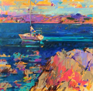 Vor Anker, Küste von St. Tropez von Peter Graham (Contemporary)
