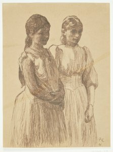 Zwei junge Mädchen. Studie zum Gemälde "Ball in einer Provinzstadt" (Göteborg Kunstmuseum) von Peter Hansen