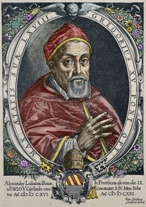 Darstellung von Papst Gregor XV. (1554-1623) Gravur von Peter Isselburg