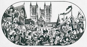 Ein Jahrmarkt vor der Kathedrale von Lincoln von Peter Jackson