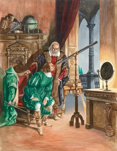 Galileo, jetzt blind, lässt einen Freund die Sterne durch sein Teleskop vom Balkon seines Arbeitszimmers in Pisa aus betrachten von Peter Jackson