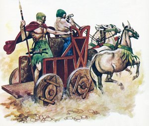 Sumerischer Streitwagen (Farblithographie) von Peter Jackson