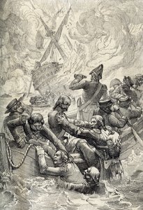 Ägyptens Expedition: Die Zerstörung der Orient in der Schlacht am Nil (Schlacht von Abukir) im August 1798 (Federzeichnung aus „Historische Memorabilien des In- und Auslandes“) von Peter Johann Nepomuck Geiger