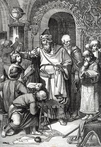 Kaiser Karl der Große (742-814) Gründer der Schulversammlung von Kindern Federzeichnung aus „Historische Memorabilian des In- und Auslandes“ von Anton Ziegler von Peter Johann Nepomuck Geiger