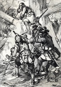 König Karl (oder Carl) XII. von Schweden (1682-1718) verteidigt sich gegen die Türken in Bender (Bendery) Februar 1713, Moldawien von Peter Johann Nepomuck Geiger