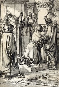 König Heinrich II. von England (1133-1189) beteiligt sich an der Ermordung von Thomas Becket und tut Buße am Grab des Erzbischofs