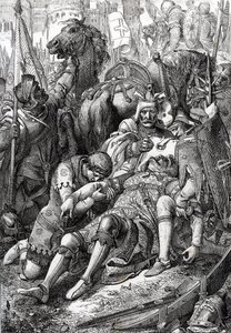 König Wilhelm der Eroberer wird von seinem Sohn Robert II. von der Normandie genannt Courteheuse (1051-1134) in der Festung von Gerberoy verwundet von Peter Johann Nepomuck Geiger