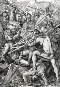 Die Schlacht von Sempach, 9. Juli 1386, zwischen Leopold III., Herzog von Österreich, und der Alten Eidgenossenschaft, Zeichnung von Anton Ziegler von Peter Johann Nepomuck Geiger