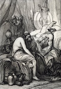 Der Tod des Königs der Hunnen Attila (395-453) während seines Schlafes in der Hochzeitsnacht mit der Germanin Ildico, 453