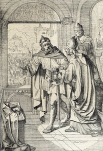 Die ersten Mitglieder der Habsburger Dynastie Radbot und der Bischof Werner zur Zeit des Baus der Habsburg in Aargau, Schweiz