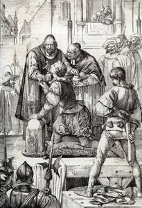 Krieg der Neunzig Jahre (oder Aufstand der Niederlande) (1568-1648): die Enthauptung von Lamoral, Graf von Egmont, Prinz von Gavre (1522-1568), niederländischer Politiker - Er wurde im Rahmen des Rates der Unruhen (oder Blutrat) verurteilt von Peter Johann Nepomuck Geiger