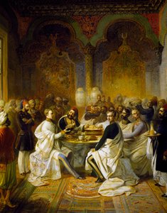 Maximilian von Habsburg und sein Bruder Carlo Ludovico als Gäste bei einem Bankett in Smyrna von Halim Pascha