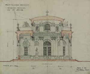 Chocolate-Menier Pavillon, Weltausstellung in Chicago, Illinois, Abschnittsskizze von Peter Joseph Weber
