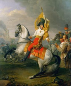 Erzherzog Karl mit der Fahne des Regiments Zach in der Schlacht
