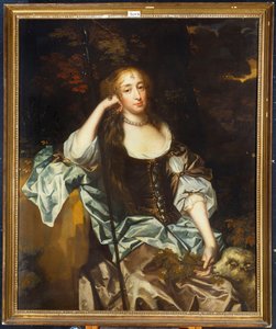 Porträt einer Dame mit ihrem Haustierlamm an ihrer Seite von Peter Lely