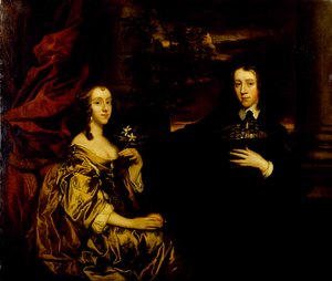 Porträt eines jungen Gentlemans und seiner Frau, um 1655-58 von Peter Lely