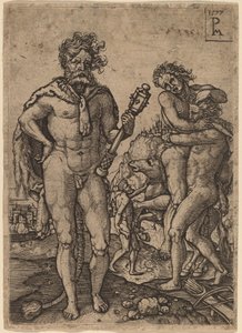 Herkules und Antäus von Peter Maes after Heinrich Aldegrever