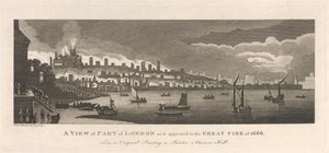 Ansicht eines Teils von London, wie es im Großen Brand von 1666 erschien von Peter Mazell