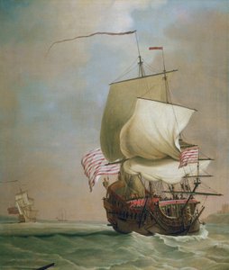 Ein Handelsschiff der Britischen Ostindien-Kompanie, Öl auf Leinwand, ca. 1720, von Peter Monamy (1681-1749) von Peter Monamy