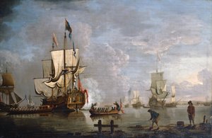 Der Morgenschuss: HMS Peregrine vor Rochester von Peter Monamy