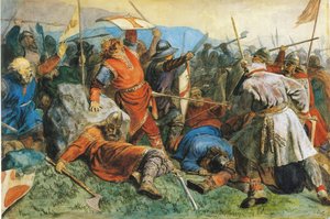 Heiliger Olav in der Schlacht von Stiklestad, 1859 von Peter Nicolai Arbo