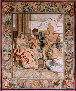 Flämischer Wandteppich. Serie Geschichte des Konsuls Decius Mus. Mars erscheint Rhea Silvia. Achter Wandteppich in der Serie. Modell P P Rubens. Herstellung Jan Raes II, Brüssel. Ca 1620-1629. Stoff Gold, Silber, Seide und Wolle. von Peter Paul (after) Rubens