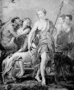 Göttin Diana und ihr Gefolge, überrascht von Satyr dem Dämon von Peter Paul (after) Rubens