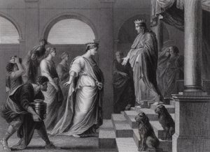 Salomo und die Königin von Saba (Gravur) von Peter Paul (after) Rubens