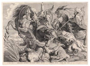 Die Jagd auf das Nilpferd und das Krokodil (Gravur)