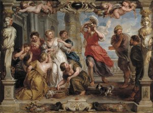 Achilles wird von Odysseus unter den Töchtern des Lykomedes auf Skyros entdeckt, 1630-1635 von Peter Paul Rubens