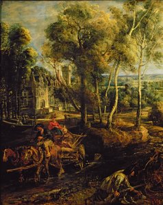 Herbstlandschaft mit Blick auf Het Steen am frühen Morgen (Detail) von Peter Paul Rubens