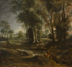 Abendlandschaft mit Bauernwagen von Peter Paul Rubens