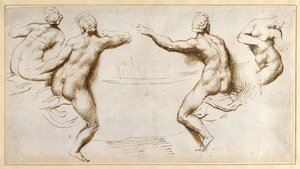 Vier weibliche Akte um ein Becken (Feder & Tinte auf Papier) von Peter Paul Rubens