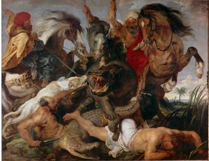 Nilpferd- und Krokodiljagd. Gemälde von Peter Paul Rubens von Peter Paul Rubens