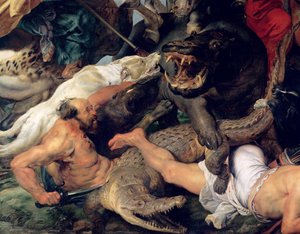 Nilpferd- und Krokodiljagd, ca. 1615-16 (Detail) von Peter Paul Rubens