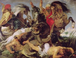 Nilpferd- und Krokodiljagd, um 1615-16 von Peter Paul Rubens