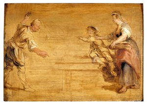 Küchenmagd, Metzger und Junge um einen Tisch von Peter Paul Rubens