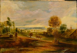 Landschaft mit Bauernhäusern bei Sonnenuntergang von Peter Paul Rubens