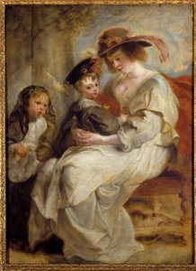 Porträt von Helene Fourment (1614-1673), der zweiten Frau des Malers mit den beiden Kindern des Paares. Gemälde von Pierre Paul Rubens (1634)