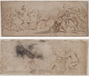 Versöhnung der Römer und Sabiner (recto) Venus entwaffnet Mars, Draperiestudie (verso) von Peter Paul Rubens